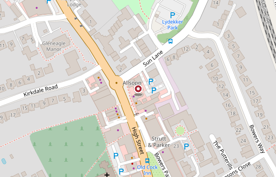 Map showing Brew & Cru Harpenden on the High Street